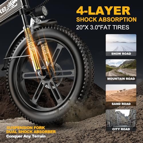 Folding Electric Bike for Adults, 30MPH Max Speed Foldable Ebike with 48V 12.8Ah Hidden Removable Battery, 20″ Fat Tire 750W Motor, 60+Miles Aluminium Alloy Frame Mountain Bicycle for Commute Beach - Image 4