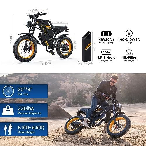 GT20 Electric Bike for Adults, Electric Dirt Bike with 1500W Motor 48V/25Ah Removable Battery, Up to 31MPH & 93 Miles, Electric Motorcycle with 7-Speed, 20″ x 4.0 Fat Tire Ebikes for Adults - Image 6