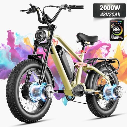 eAhora Terra II Peak 2000W Dual Motor Electric Bike for Adults, 7-Speed 33MPH 48V 20Ah E Bike, 20 * 4.0 Puncture Proof Fat Tires Hydraulic Brake Full Suspension Electric Bike, with UBS Wharging Port - Image 5