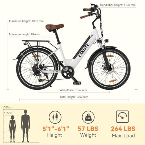 ESKUTE C100 Electric Bike for Adults, 500W Peak Motor, Up to 40Miles Range, 26″ Step-Thru Electric City Bike with 7-Speeds and Front Suspension - Image 7