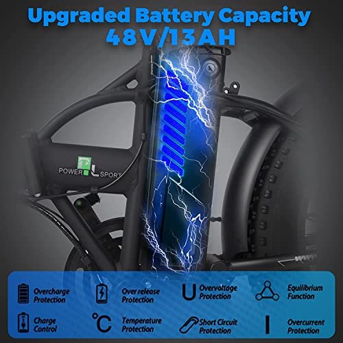 ECOTRIC Electric Bike 500W Folding Ebike 20″ Fat Tire Foldable Electric Bicycle 48V 12.5AH Lithium Removable Battery Beach Snow Mountain E-Bike Commute Ebike for Adults Shimano 7-Speed,2 Batteries - Image 6