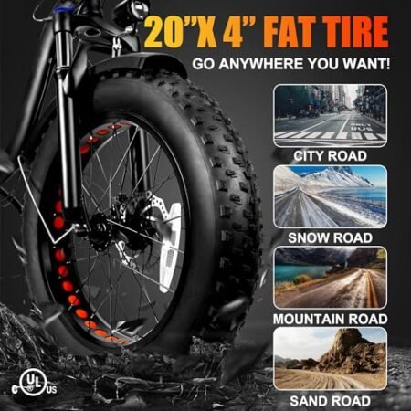20″ Folding Electric Bike,Peak 1200W Fat Tire Ebike 7 Speed Gear with Removable 48V15AH Lithium Battery and Multi-Function Display (Black)