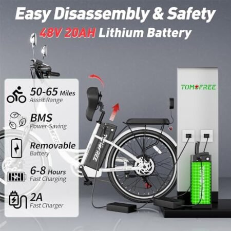 Cityscape Electric Bike for Adults 500W, 48V 20AH 60Miles Commuter Bike, 24″ Ebike Electric City Cruiser Bike for Women, 7-Speed City Bike with Extra Seat, Rear View Mirrors