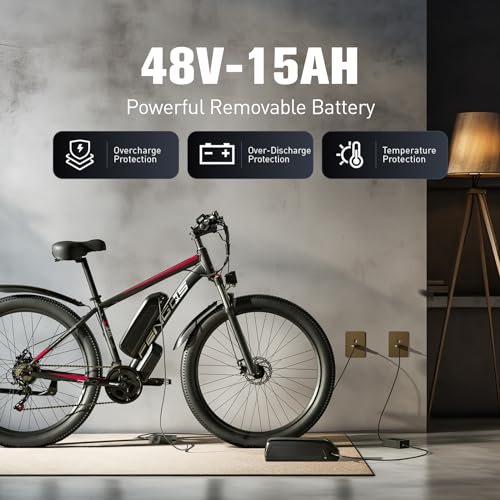 Electric Bike for Adults with 1000W Peak Motor 27.5″ Electric Bicycles 48V15AH Removable Battery Ebike,32MPH Mountain Bike 21 Speed Ebikes,Front Suspension Electric Bikes