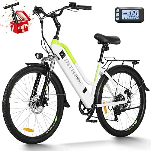 Electric Bike for Adults, 26″ ebike Certified by UL, Rohs TüV, 7 Speed Gears, with 350W Motor, 20MPH Electric Bicycle, Snow Beach Mountain E-Bike (LCD-WhiteGreen) - Image 5