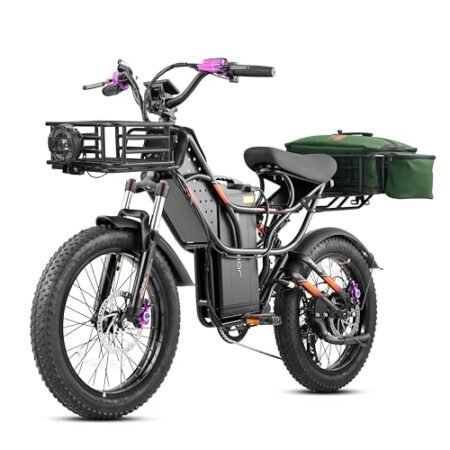 HEDONIC Cupid 1000W Electric Bike, 48V 30Ah Long Range Electric Bike Up to 110Miles 30MPH Full Suspension Ebikes with 20 * 3″ Puncture Proof Tires, Hydraulic Brake, 7-Speed, Commuter Cargo EBike