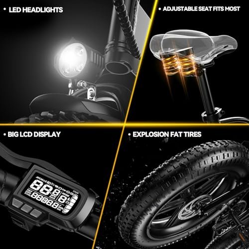 Folding Electric Bike for Adults, 30MPH Max Speed Foldable Ebike with 48V 12.8Ah Hidden Removable Battery, 20″ Fat Tire 750W Motor, 60+Miles Aluminium Alloy Frame Mountain Bicycle for Commute Beach - Image 6