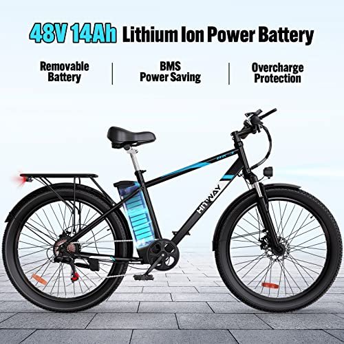 Electric Bike for Adults, 750W/48V/14Ah Ebike with Removable Battery, 20MPH/35-75Miles Electric Bicycle with 26″×3.0 Fat Tire, Mountain E Bike for Men Women, 7-Speed, IP54, UL2849 Certified