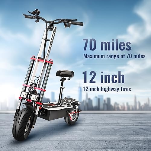 Electric Scooter Adult K8 6000w Dual Motor, Max Speed 50MPH Range 70 Miles, 12 Inch Street Tires Commuter Dual Suspension E-Scooter with Seat and RGB Light - Image 6