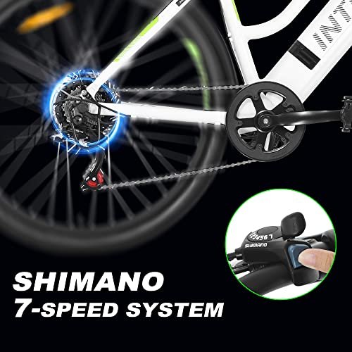 Electric Bike for Adults, 26″ ebike Certified by UL, Rohs TüV, 7 Speed Gears, with 350W Motor, 20MPH Electric Bicycle, Snow Beach Mountain E-Bike (LCD-WhiteGreen) - Image 6
