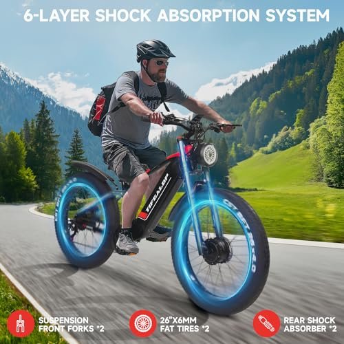 2000W Electric Bicycle for Adults- Moped Style Ebike with 1144WH Battery Pack up to 50 Miles 37MPH, 26″ Fat Tire, 7-Speed, 6-Layer Suspension - Image 4