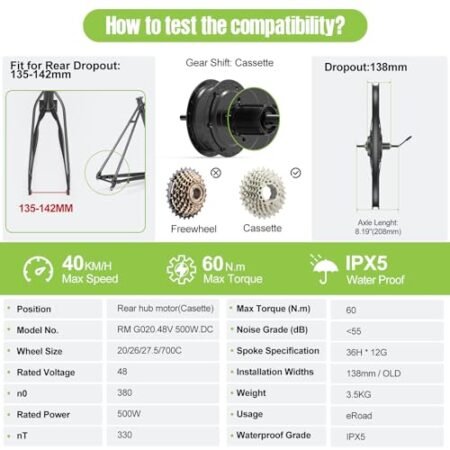 BAFANG 48V 500W Rear Hub Motor Kit Electric Bicycle Conversion Kit for Bikes 27.5″ Wheel (EDK01 Display, 48V 13Ah Shark Battery with Charger)