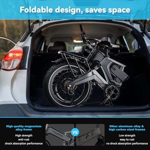 Foldable Electric Bike for Adults, 1500W Peak Motor Ebike with Removable 48V 25AH Battery, 20″x4.0″ Fat Tires 35MPH Dirt Bike, 100Miles Adventurous Electric Mountain Bicycle for Snow Beach All-Terrain - Image 5