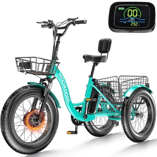 ABORON Electric Tricycle for Adults, Aluminum 20″ E-Trike, 500W Power 48V 14.5Ah Lithium Battery UL Certified, Front Suspension 3 Wheels Ebike, Front Basket