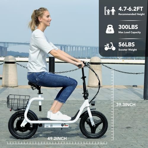 Caroma Peak 1200W Electric Scooter with Seat 14″ Tire, 30 Miles Ranges 20MPH Max Speed, Foldable Electric Scooter for Adults 300 LBS Max Load, E Scooter for Commuting with Basket - Image 7