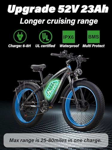 Electric Bike for Adults 2000W Peak 3000W Dual Motor E Bike with 52V 23Ah Battery 36.8MPH 7 Speed Ebike, 26″x4″ All Terrain Fat Tire Electric Bicycle with Front Fork Suspension - Image 4