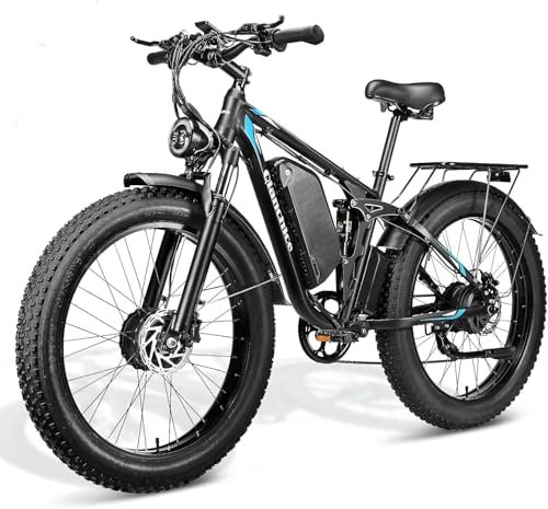Electric Bike for Adults, Dual Motor 3000W(Peak) 52V23AH Electric Bicycle with 26″X4″Fat Tire, Up to 37MPH 87 Miles Range, Full Suspension Hydraulic Disc Brake E-Bike for Men Women - Image 3