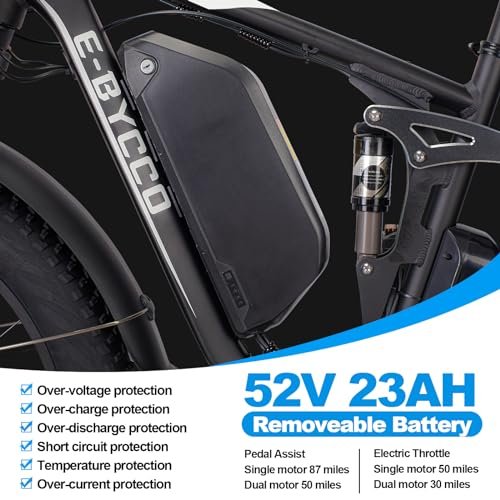 E·Bycco Dual 1000W Motors 2000W Electric Bike for Adults, 37MPH 52V 23Ah Battery Electric Bicycle, Full Suspension 26″*4.0 Fat Tire Hydraulic Disc Brake Ebike, Beach Off-Road Mountain E-Bike for Men - Image 4