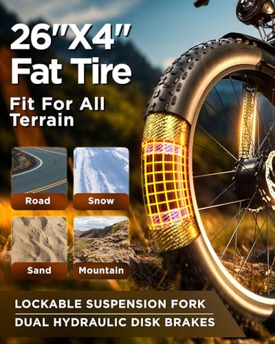 Electric Bike for Adult, Peak 2000W/2500W 35MPH Dual Motors Ebike for Men, 18Ah/19.2Ah 48V Built-in Battery E Bike, 26″ Fat Tire E Bicycle Fit All Terrain 70Miles/85Miles, Dual Hydraulic Brake - Image 3