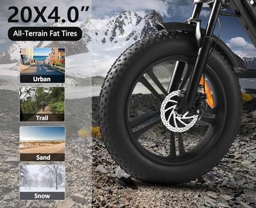 1500W Moped Style Electric Bike | Adult eBikes – 48V 18Ah Removable Battery | 60+ Mile Range | 32MPH Top Speed – All Terrain Fat Tire Electric Bike for Mountains, Snow, Sand, Road