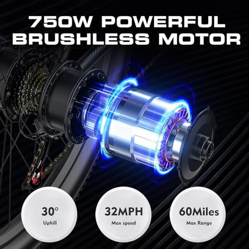 Electric Bike for Adults with 750W Motor, 32mph Max Speed, 48V15Ah Removable Battery Ebike, 27.5″ Electric Mountain Bike with 21 Speed and Front Suspension - Image 6