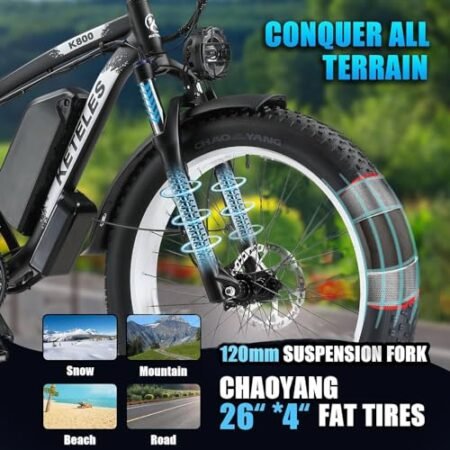 Electric Bike for Adults 1000W 48V 17.5AH Removable Battery 27MPH 26″ x 4″ Fat Tire Snow Beach Mountain Ebike with 21-Speed Shifting Gear Hydraulic Disc Brake City Electric Bicycles