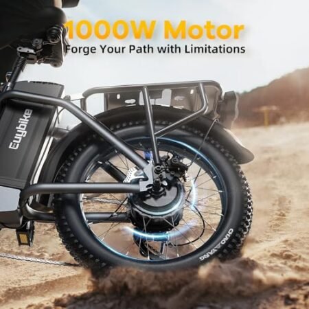 1000W Folding Electric Bike, 48V 15AH Removable Battery E Bike, 30+MPH, 70 Miles Max Range, 20″ Fat Tire Electric Bike for Adults, Dual Suspension Adult Electric Bicycles for Commute Beach Snow