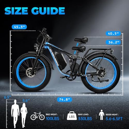 3000W Peak Dual Motor Electric Bike for Adults,2000W 48V 22Ah Battery E-Bicycle,35MPH & 60Miles, 26”Fat Tire Off Road Mountain All Terrain Commuter E-Bike,Full Suspension,Hydraulic Disc Brake Ebike