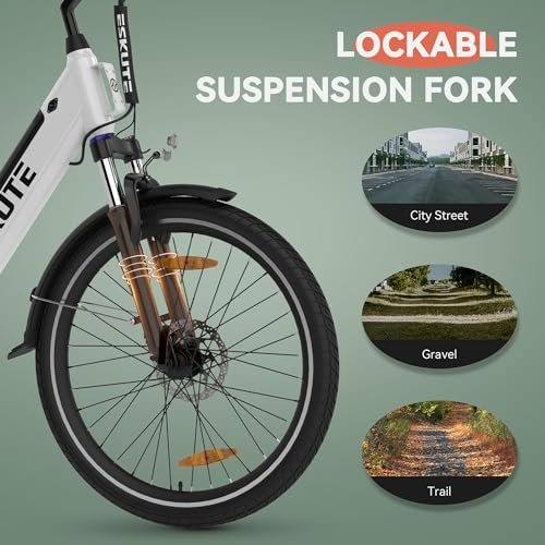 ESKUTE Electric Bike for Adults – 500W Peak Motor C100 City Commuter EBike 26 inch Removable Battery Up to 40Miles Range LCD Display 7 Speed Gears and Front Suspension - Image 3