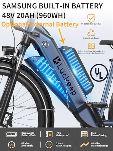 Electric Bike for Adults 1300W Peak Motor 48V 20AH SAMSUNG Battery 32MPH 80Miles Range 27.5” Step-Thru Ebike with Torque Sensor, Anti-Theft Alarm, Hydraulic Brake, UL 2849 Certified Electric Bicycle
