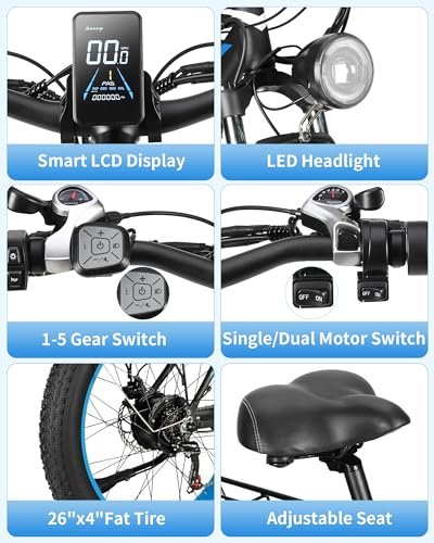 2000W Dual Motor Ebike for Men Women,35 MPH E-Bike 48V 20Ah Removable Battery 86Mile,All Terrain 26″ Fat Tire Electric Bike for Adult with Dual Hydraulic Brake,21 Speed,Lockable Suspension