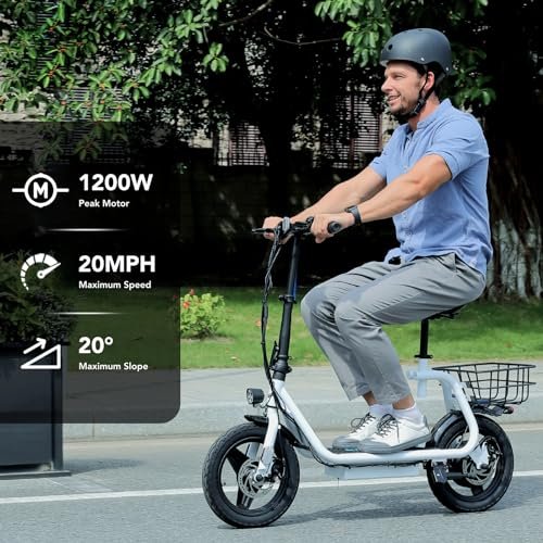 Caroma Peak 1200W Electric Scooter with Seat 14″ Tire, 30 Miles Ranges 20MPH Max Speed, Foldable Electric Scooter for Adults 300 LBS Max Load, E Scooter for Commuting with Basket - Image 6