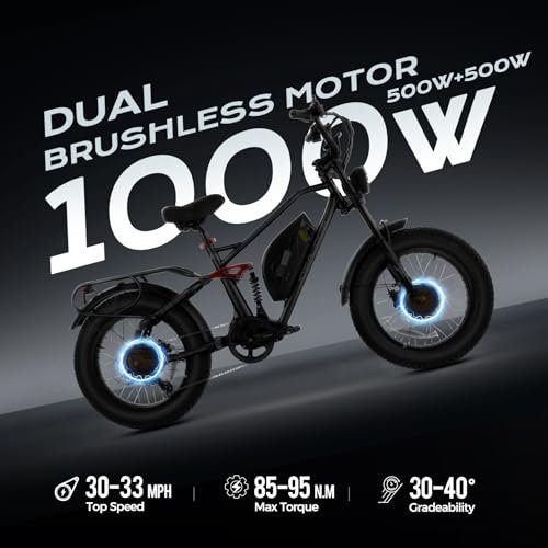 Eahora Terra Ⅱ Peak 2000W Dual Motor Electric Bike for Adults 48V 20A 30-33MPH 80-120Miles Long Range Adult EBike Dual Hydraulic Brakes Full Suspension Electric Bicycle - Image 3