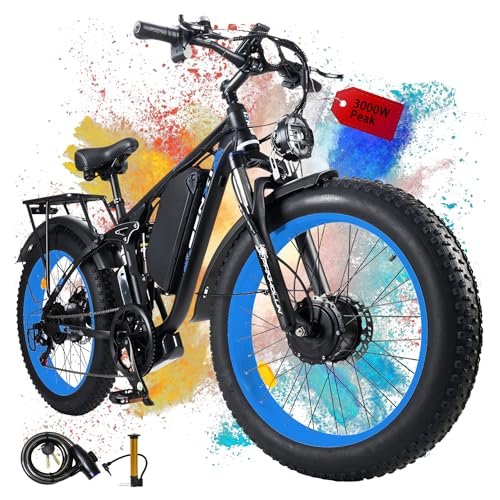 Dual-Motor 4000W/3000W Peak Fat-Tire Electric-Bike for Adults-Women-Men – with 52V 30AH/25AH Battery, 38MPH-42MPH, Full Suspension Ebikes, 24 Inch Dirt Bike for Off-Road Mountain Snow(US Warehouse) - Image 5