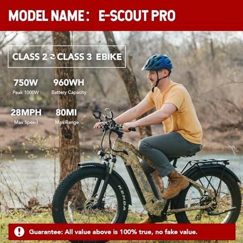 E-Scout PRO, 750W Peak 1000W Electric Bike Adults, 80Miles Motor Ebike, 48V 20Ah Battery, 26” Fat Tire 28MPH Bicycle for Snow Beach Mountain Off Road Commuter - Image 6