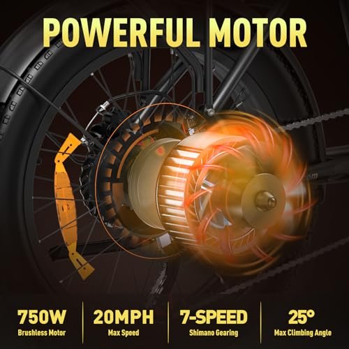 Electric Bike for Adults 20″ x4.0 Fat Tire Electric Bicycle with 750W Motor, Foldable Ebkie with 48V 12AH Removable Battery E Bike Long Range 20-55mile with 7 Gears, UL2849 Certified - Image 7