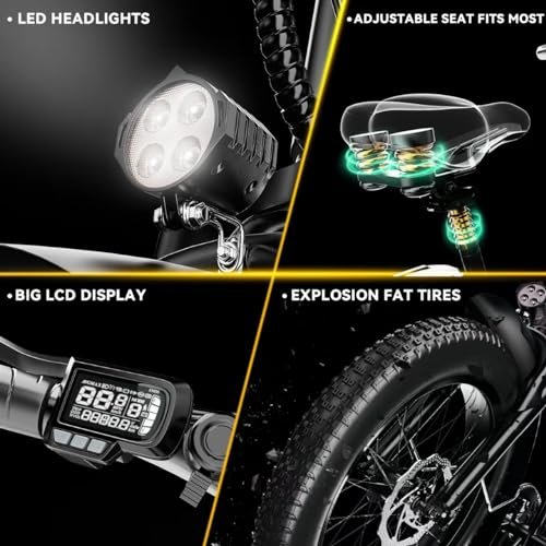 Folding Electric Bike for Adults, 1000W Motor(1500W Peak),30MPH, 60Mile,48V 20AH Battery,20″ Fat Tire Foldable Electric Bicycle,Commuter Beach Snow E-Bikes,7-Speed - Image 7