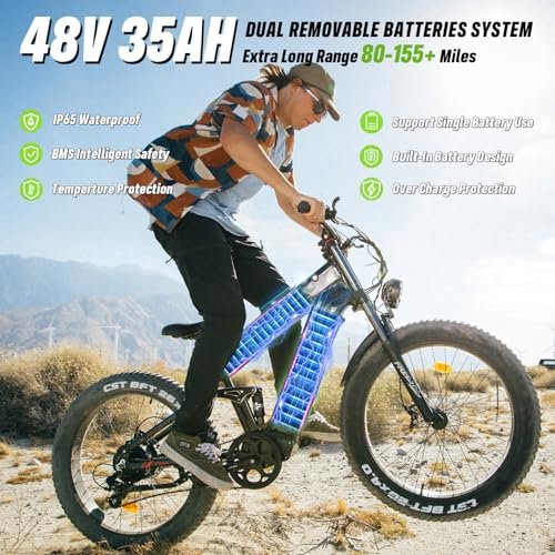 FREESKY Alaska Pro [2024 Newest] Dual Battery Electric Bike for Adults 2000W 48V 35Ah 38MPH&155 Miles Long Range 26″ Fat Tire Full Suspension E Bike with Dual Hydraulic Brakes