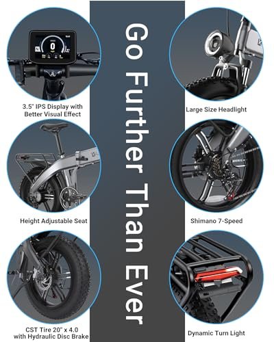 Electric Bike for Adults 1200W Peak BAFABG Motor 30MPH 48V 15AH Battery 60Miles Range Folding Ebikes for Adults Electric Bicycle 20 Inch Fat Tire E Bike Snow Bike UL 2849 Certified Ebike - Image 3