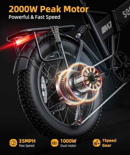 Folding Electric Bike for Adults, 2000W Peak Motor 20inch Fat tire Foldable Ebike, 48V 17.5Ah(840Wh) Battery, 35Mph top speed,70 Miles PAS Range,Folding Dirt Electric Bike for Adult Commuting,Off Road - Image 4