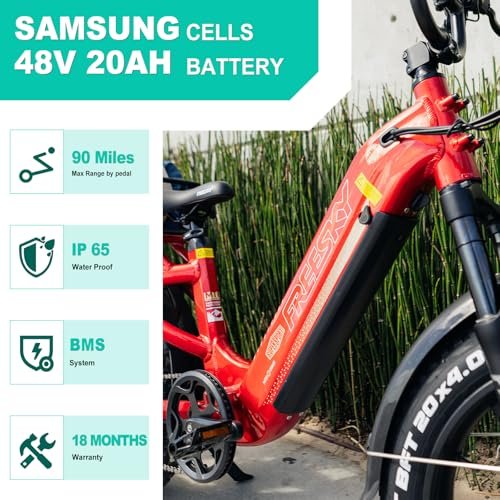 FREESKY Electric Bike for Adults Peak 1200W Motor 48V 20AH Battery with Samsung Cell Step Thru City Ebike up to 32MPH& 90Miles Hydralic Brakes Fat Tires Full Suspension Ebike Upgrade NFC System - Image 6