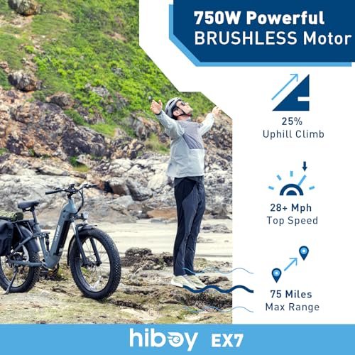 Hiboy EX7 Electric Bike for Adults, 28MPH 75Miles Range 1000W Peak Motor 48V 18AH Removable Battery Ebike, 26” x 4.0″ Fat Tire Electric Mountain Bicycle, 7 Speed, Dual Suspension, UL 2849 Certified - Image 3