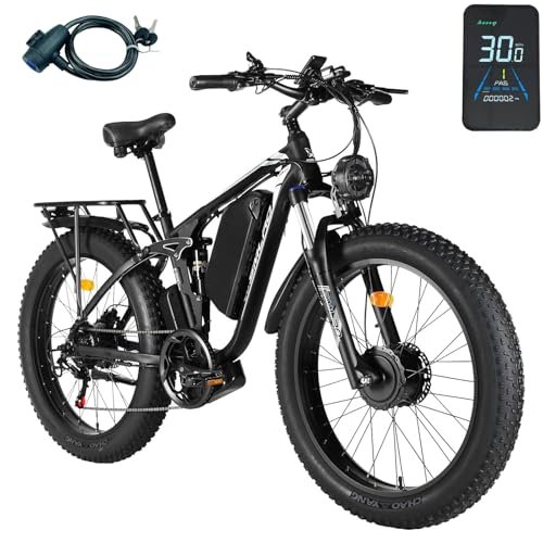 2000W Dual Motor Electric Bike for Adults, Full Suspension AWD Ebike, 35MPH 48V 22.4Ah Fat Tire Mountain Hunting E bikes, 26” Hydraulic Disc Brake Adult Electric Bicycles for Men & Women