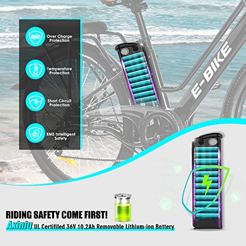 Electric City Bike for Adults | 26” Electric Commuter E-Bike |7-Speed | Peak 500W Brushless Motor with 36V 10.2Ah UL-Certified Removable Battery | Electric Bicycle White - Image 3