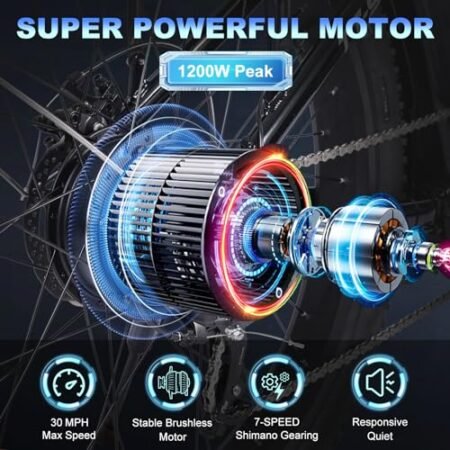 Electric Bike for Adults, 1200W Peak 30MPH Electric City Cruiser Bicycle, 26″ x 3.0 Fat Tire Step-Thru Ebike with 48V 16AH/14.5AH Removable Battery, 7-Speed Folding Electric Commuter Bike