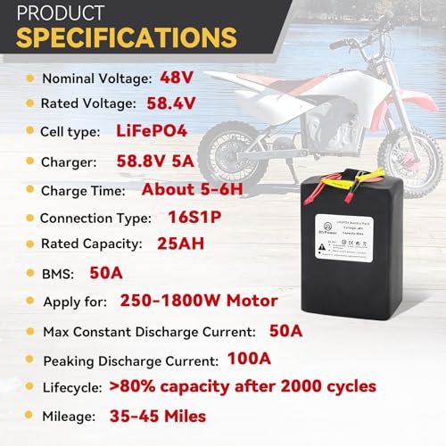 36V/48V/52V/60V/72V Ebike Battery 8AH 10AH 20AH 30AH-60AH Lithium ion/LiFePO4 Battery Pack with Charger for 200W-4000W Motor,Electric Bike,Scooter,Motorcycle