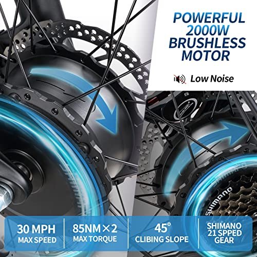 2000W Electric Bike for Adults, 26” Fat Tire Beach Snow Electric Bicycle Dual Motor 23AH Removable Battery 33MPH Mountain Ebikes - Image 4