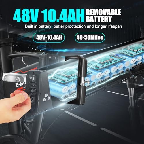 ANCHEER Folding Electric Bike for Adults, Electric Bicycle with 500W Brushless Motor(Peak 800W), 48V/499Wh Hidden Battery, Up to 55 Miles, 20″*4.0 Fat Tire Ebike, 7 Speed Gear - Image 5