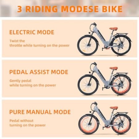 Adult Electric Bike, 26 Inch Step Through Ebike for Women Men, Peak 500W 1000W w/UL Certified Removable Battery, 7 Speed City Electric Cruiser Bikes, 22MPH 50Miles Commuter Electric Bicycle