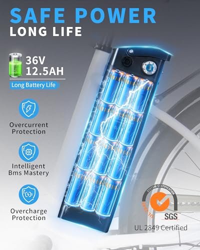 Electric Bike for Adults, 350W(Peak 500W), Up to 45 Miles, Removable Battery, 26″ Commuter Electric Bicycle, Rear Rack, Bike Basket, Certified to UL Standard 2849